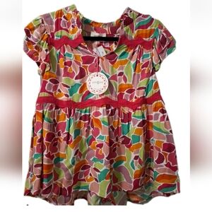 Umgee Vibrant Floral Layered Short Sleeve Vneck Top Sz S NWT